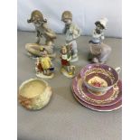 Lladro & Nao figures, together with 2 antique German girl, Boy & dog figurines, Worcester pot &