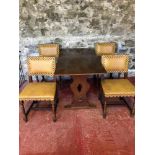 Solid oak table with 4 Leather & stud upholstered chairs