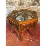 Dark wood Hexagonal table with glass top
