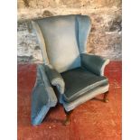 Parker Knoll gull wing blue material arm chair wth spare cushion
