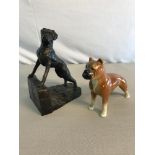 HEREDITIES Boxer bronze effect figure together with porcelain dog figure