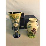 2 Old Tupton ware Tubelined vases both with boxes. Trumpet style vase measures 20cm in height & is