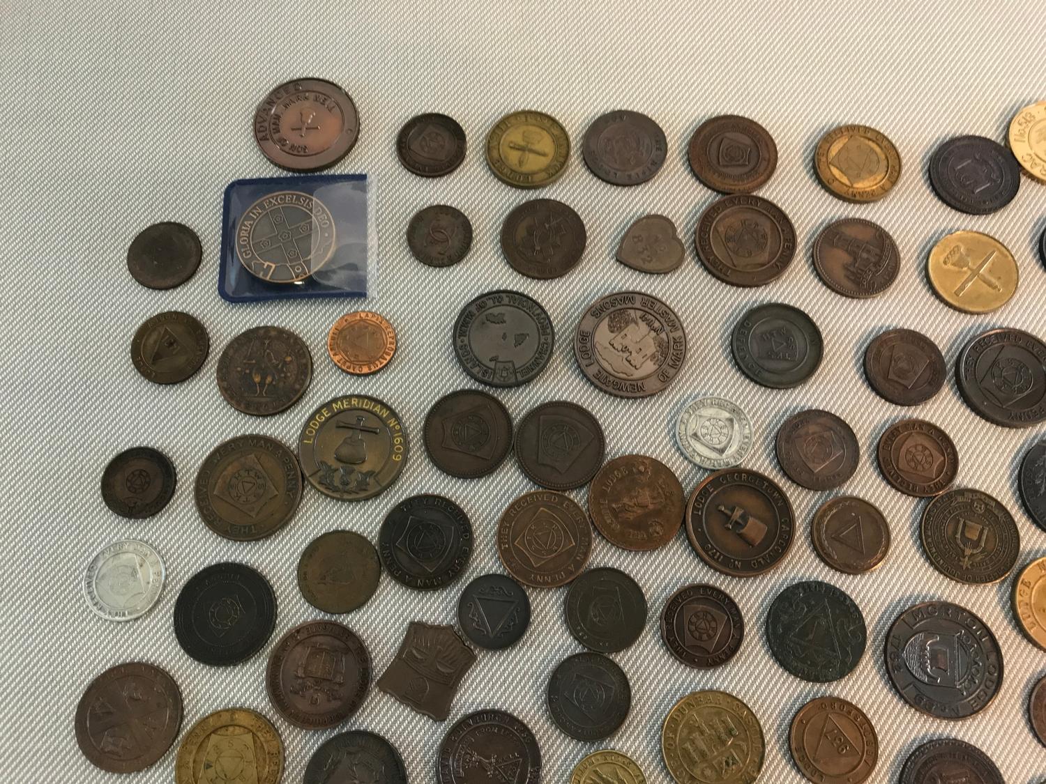 A Collection of masonic coins. Over 60 coins - Image 2 of 5