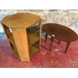 Solid oak 3 Tier side table together with vintage oval side table