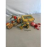 Clockwork tin plate bike model together with clockwork Ringing Tricycle with box