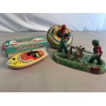 3 Vintage style tin, clockwork toys