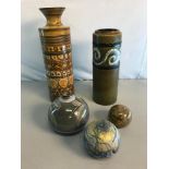 Collection of odds to include 2 Denby vases, West German vase, Alabaster paper weight & Isle of