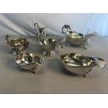 Collection of 4 EP gravy boats, cream jug and two handled sugar dish