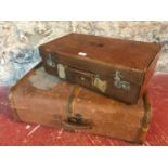 Vintage leather bound travel case & wooden bound, canvas trunk