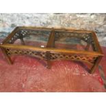 Long dark wood coffee table with glass tops