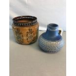 Royal Doulton lambeth pot together with blue and white pottery jug