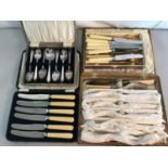 A collection of silver plated & EP cutlery sets to include Sheffield silver collard knife & Fork set