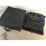 Vintage Remington portable type writer with carry case & key