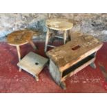 4 Vintage various sized stools