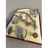 Collection of silver jewellery to include amber and silver ring, Marcasite and silver ring &