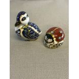 2 Royal Crown Derby figures " Sitting Duckling & Ladybird" both with gold buttons