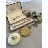 A collection of vintage jewellery & compacts to include Stratton compacts, Mother of pearl