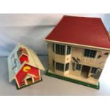 Vintage tin and wood dolls house together with fisher price play school house