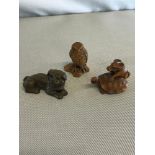 3 Carved wooden netsuke animal figures signed to the bases