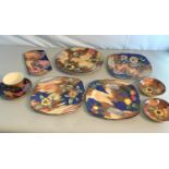 Collection of H & K Tunstall hand painted plates, Pin dishes & cup with saucer