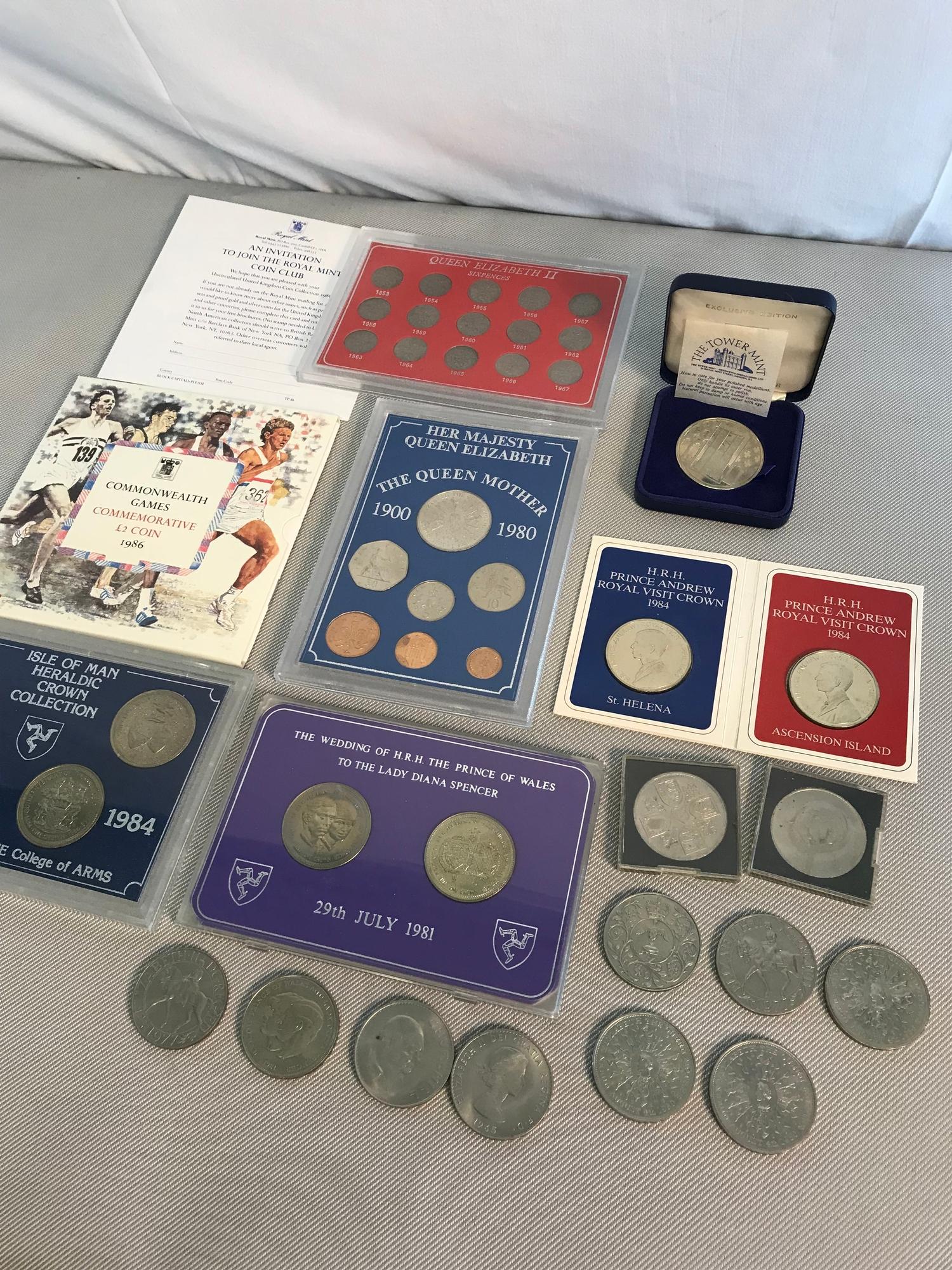 A Collection of Framed Royalty crown coins, Loose crowns & various others to include commonwealth