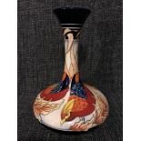 Moorcroft Long neck Vase done in the bird of paradise design signed to the base