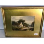 Victorian watercolour depicting a couple walking in a countryside landscape by James Paterson P.R.