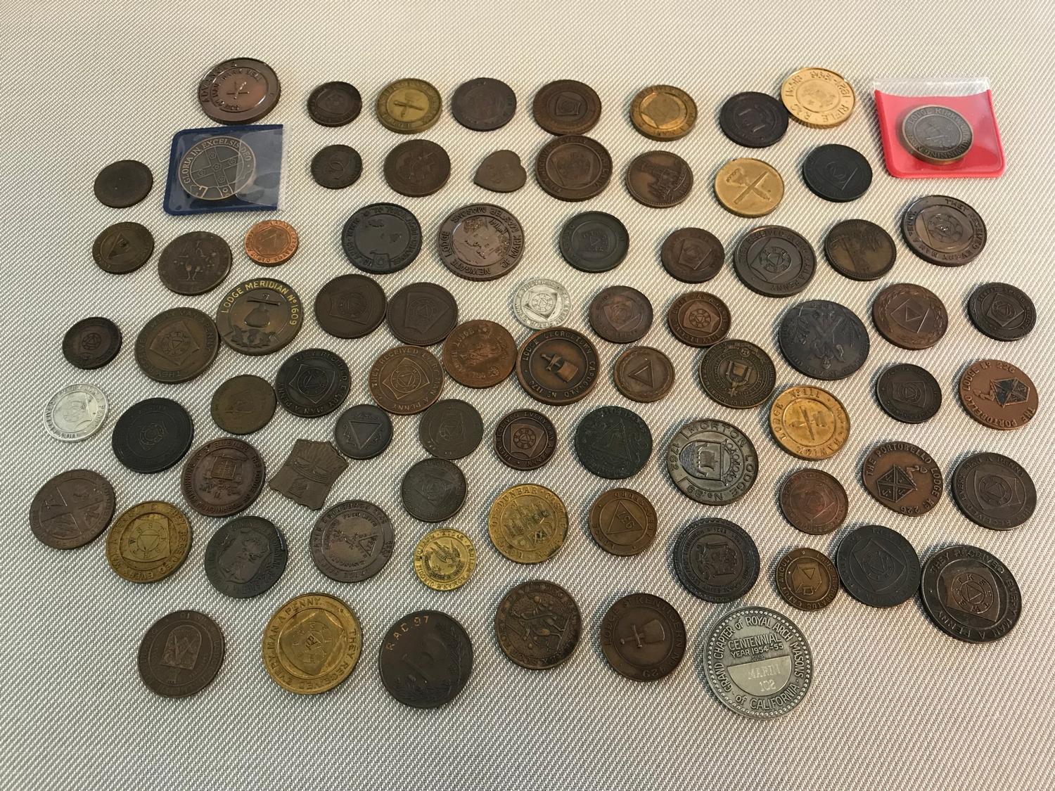 A Collection of masonic coins. Over 60 coins