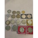 Collection of coins to include 3 five pound coins, 1951 George and the dragon crown, 1935 George and