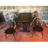 Ercol dark wood extendable table & 6 chairs