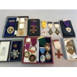 A Collection of Masonic medals to include silver hallmarked & enamel medals. Some made by Toye &