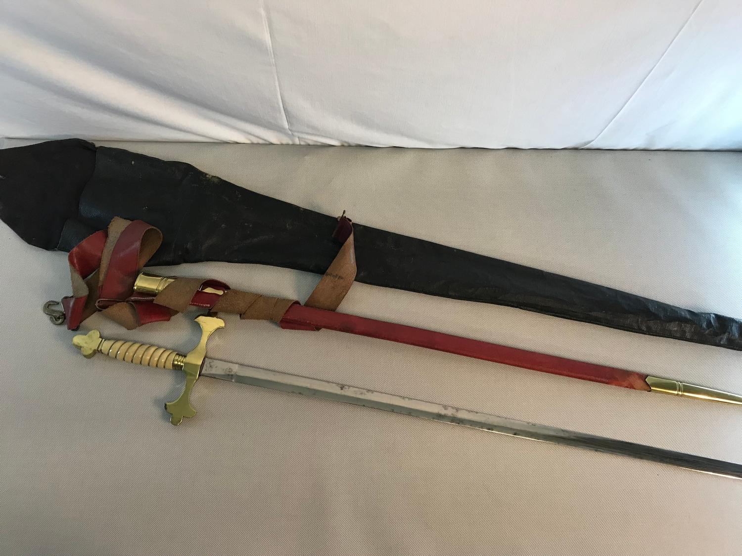 Antique Masonic sword, sheath and carry bag.