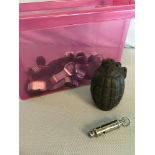 WW2 NO51 hand grenade, acme whistle and box of vintage watches