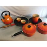 A Collection of Lecreuset pots, pans and dishes