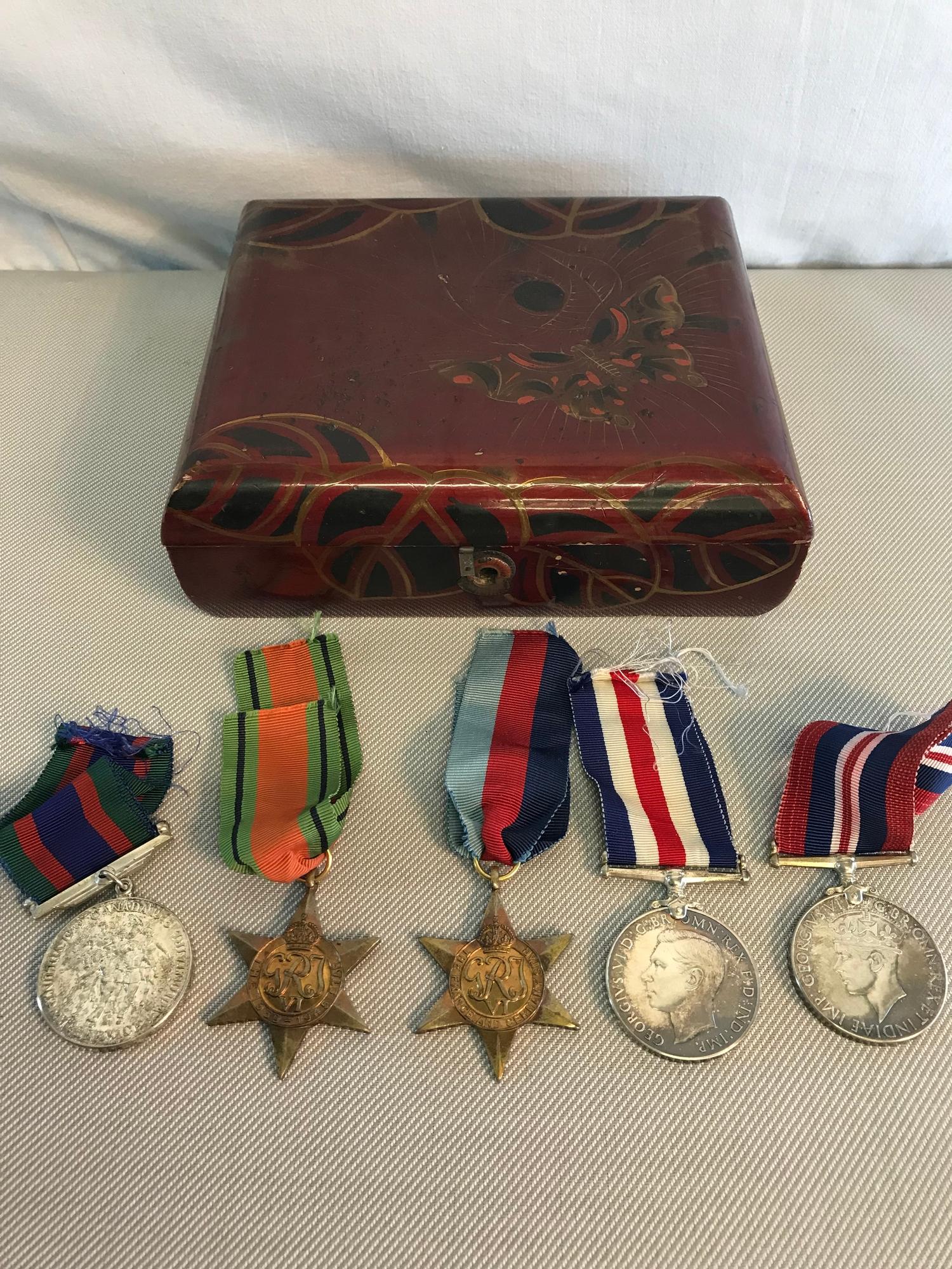 A collection of 5 WW2 medals to include Canada voluntary service medal, France and Germany star