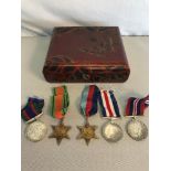 A collection of 5 WW2 medals to include Canada voluntary service medal, France and Germany star