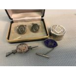 Silver Masonic pill box, Heavy silver Masonic cuff links, Grand lodge of Ireland silver and enamel