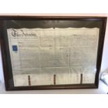 Framed Halifax purchase of church land (Tormorden, Halifax) signed by and seals of witnesses and