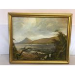 S.A. Webber, Scottish artist, oil painting depicting loch and mountain landscape. Fitted in a gilt