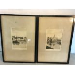 2 George Kirk Antique Scottish etchings, St Andrews Old Harbour & one other. Both signed by