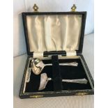 Birmingham silver 2 piece child's cutlery set consisting of spoon & Pusher utensil within a fitted