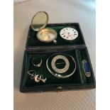 Victorian jewellery box containing Silver cased pocket watch (needs attention), Celtic design silver