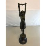 Bronze Art Deco lady figure fitted on a granite base. Signed D.H.Chiparus. Measures 48cm in height.