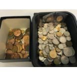 2 Tubs of British silver and decimal coins together with various foreign coins