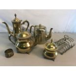 EP Tea & coffee pots, Toast rack and ornate napkin ring
