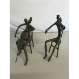 2 Bronze Musical figures sitting on chairs