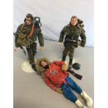 3 Vintage 1960's action men with accessories