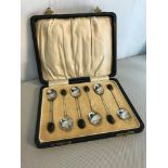 A set of 6 Birmingham silver coffee bean spoons within a fitted case, by Makers William Aitken dated