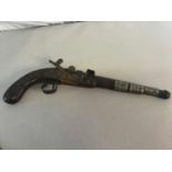 Antique flintlock pistol, Fitted with multiple inlays. Needs some attention