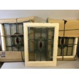 3 lead and stainglass windows with wooden framing. Measure 61x45cm